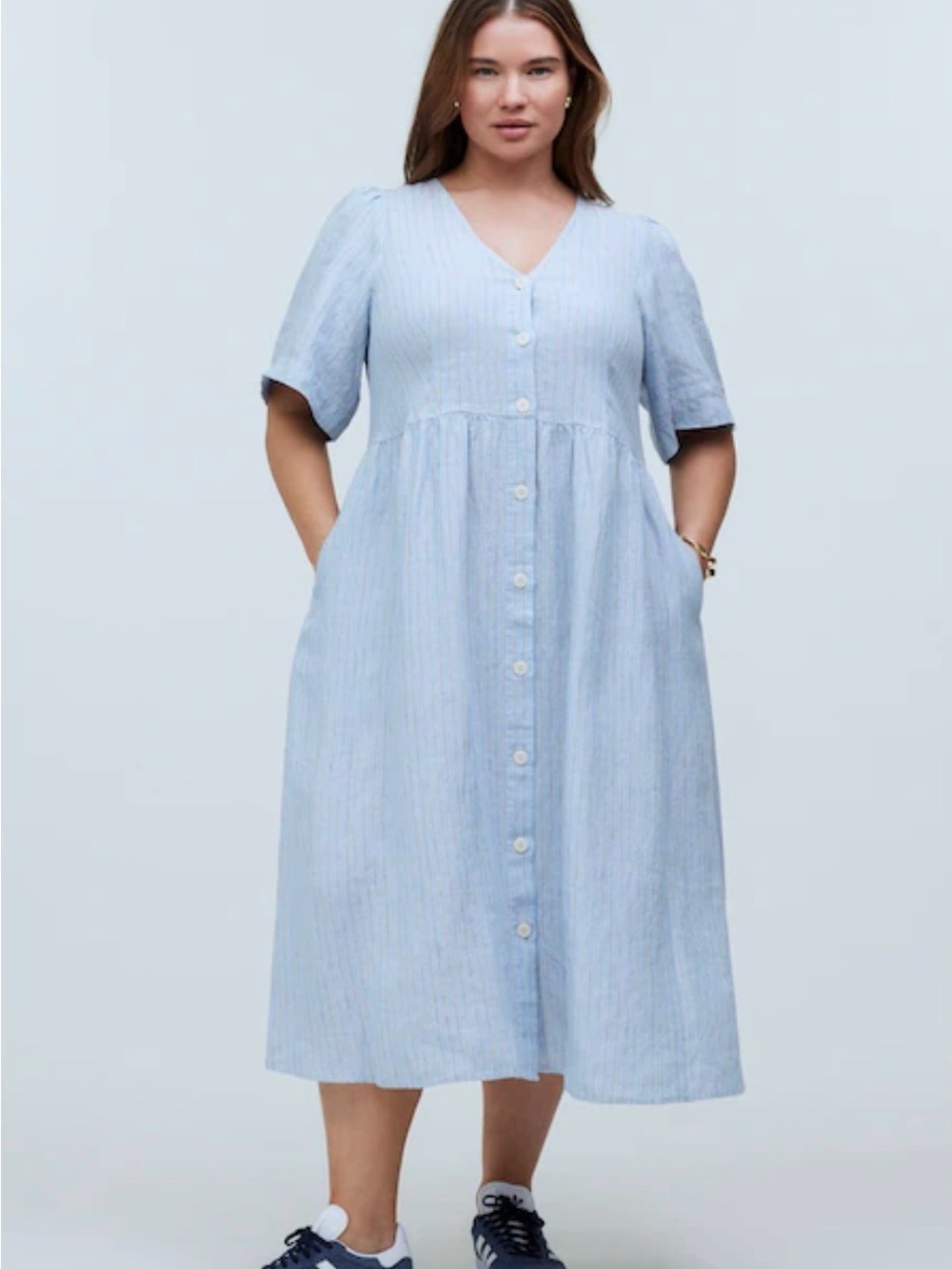 Madewell Light blue Cassie Button-Front Midi Dress in Linen